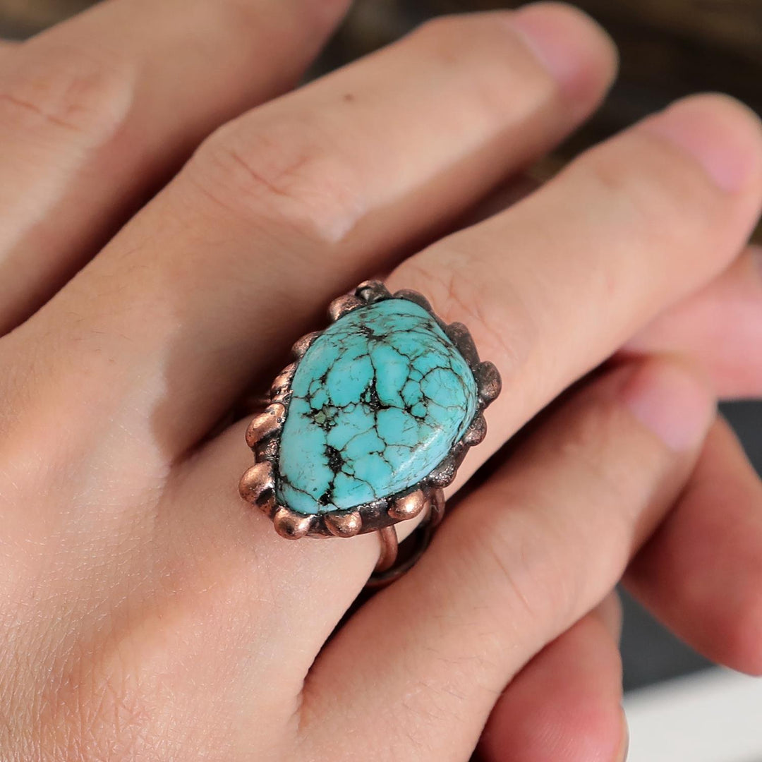 Bague ajustable vintage turquoise irrégulière Olivenorma