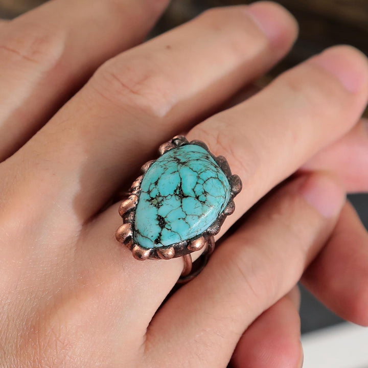 Bague ajustable vintage turquoise irrégulière Olivenorma