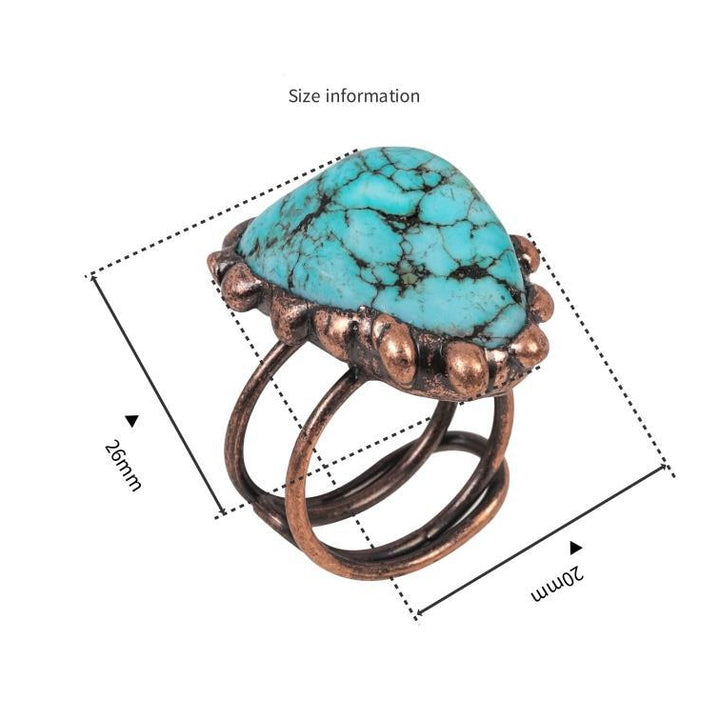Bague ajustable vintage turquoise irrégulière Olivenorma
