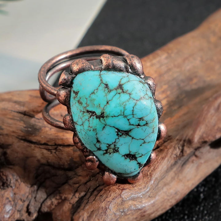 Bague ajustable vintage turquoise irrégulière Olivenorma