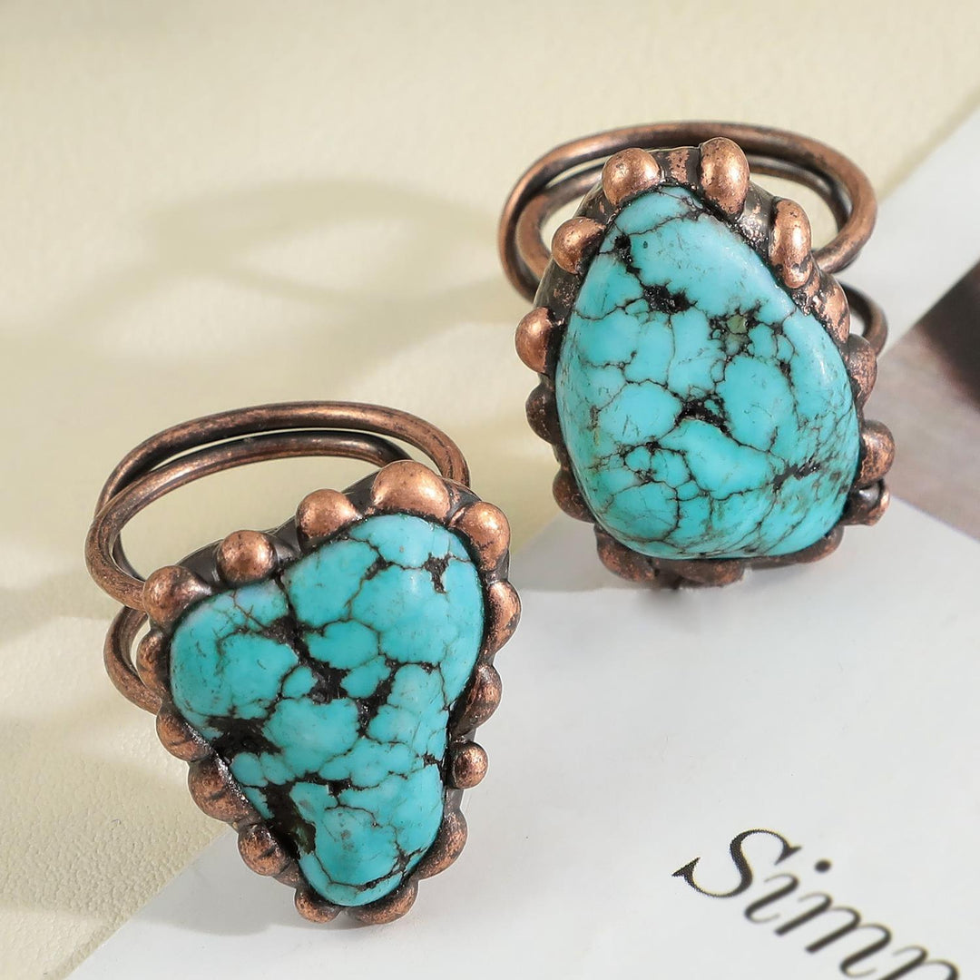 Bague ajustable vintage turquoise irrégulière Olivenorma