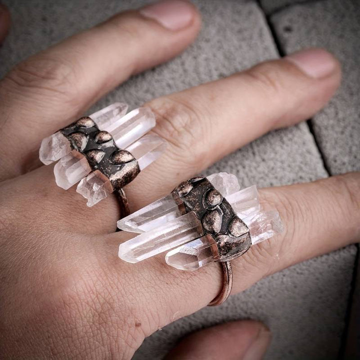 Bague ajustable Olivenorma Natural Three Clear Quartz
