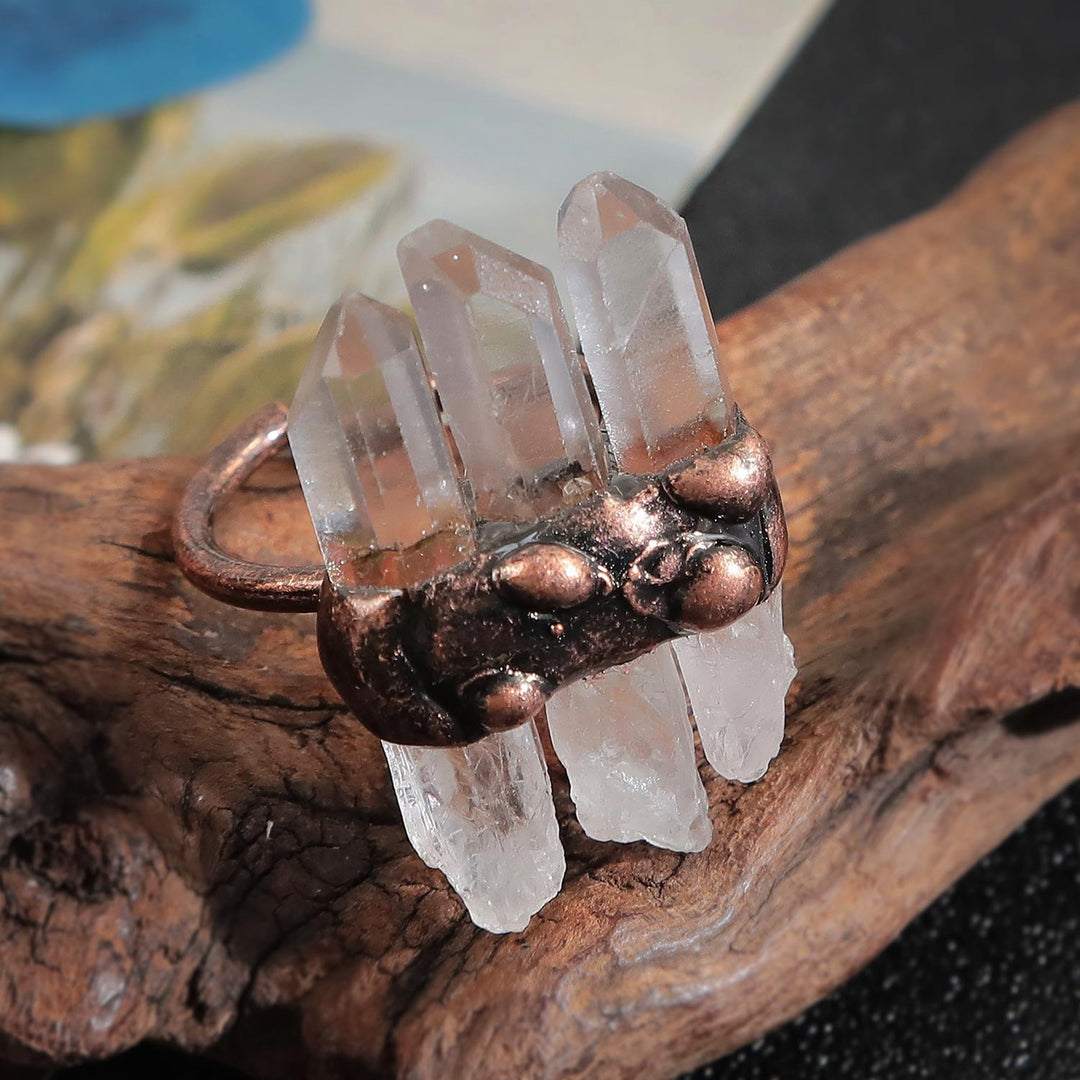 Bague ajustable Olivenorma Natural Three Clear Quartz