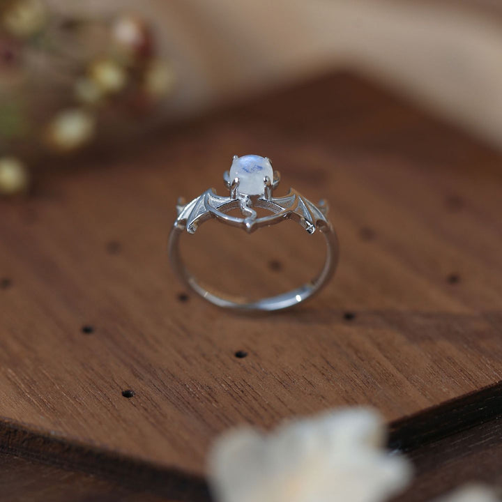 Bague en argent S925 avec motif chauve-souris en pierre de lune Olivenorma