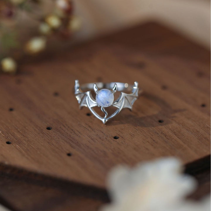 Bague en argent S925 avec motif chauve-souris en pierre de lune Olivenorma