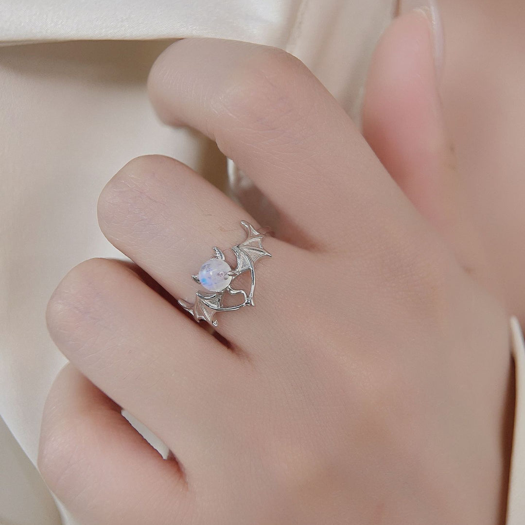 Bague en argent S925 avec motif chauve-souris en pierre de lune Olivenorma