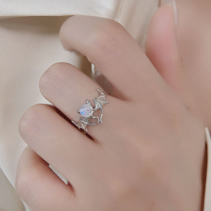 Bague en argent S925 avec motif chauve-souris en pierre de lune Olivenorma