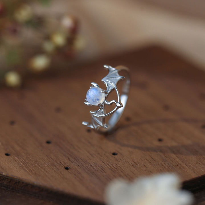 Bague en argent S925 avec motif chauve-souris en pierre de lune Olivenorma