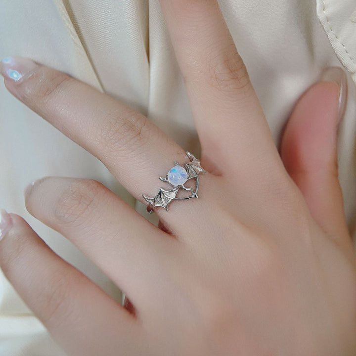 Bague en argent S925 avec motif chauve-souris en pierre de lune Olivenorma