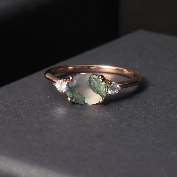 Bague de fiançailles en argent sterling 925 avec agate mousse Olivenorma
