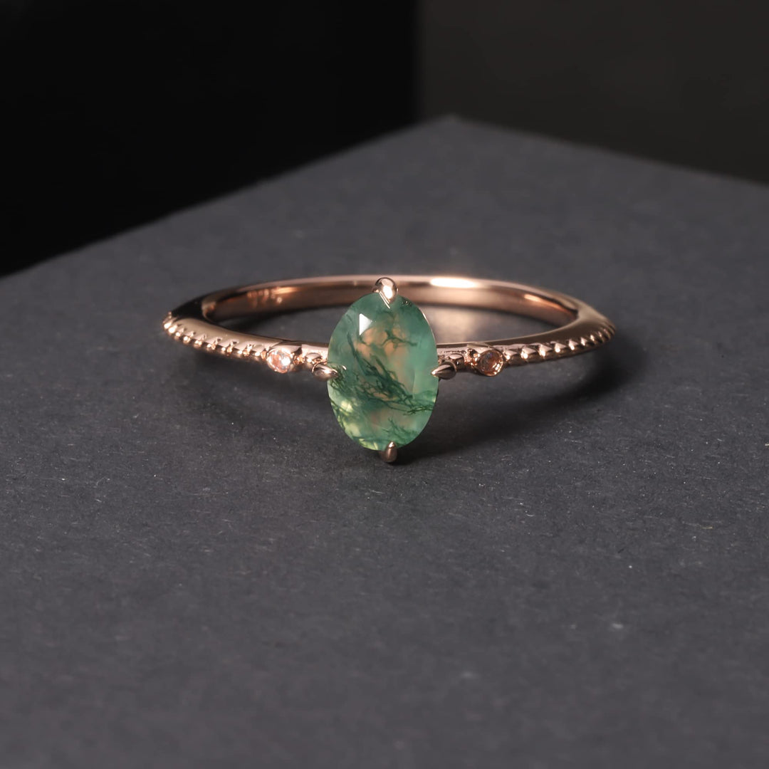 Bague de fiançailles en argent sterling 925 avec agate mousse Olivenorma