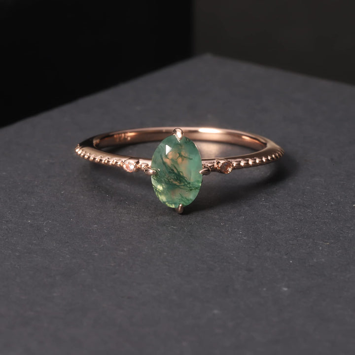 Bague de fiançailles en argent sterling 925 avec agate mousse Olivenorma