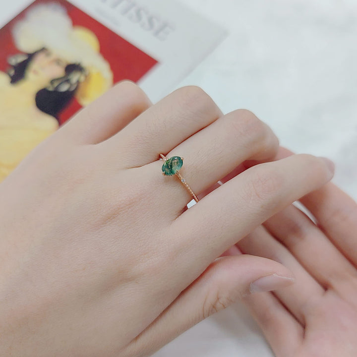 Bague de fiançailles en argent sterling 925 avec agate mousse Olivenorma