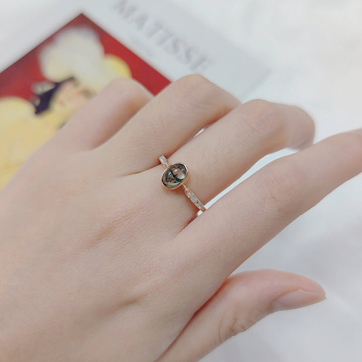 Bague de fiançailles en argent sterling 925 avec agate mousse Olivenorma