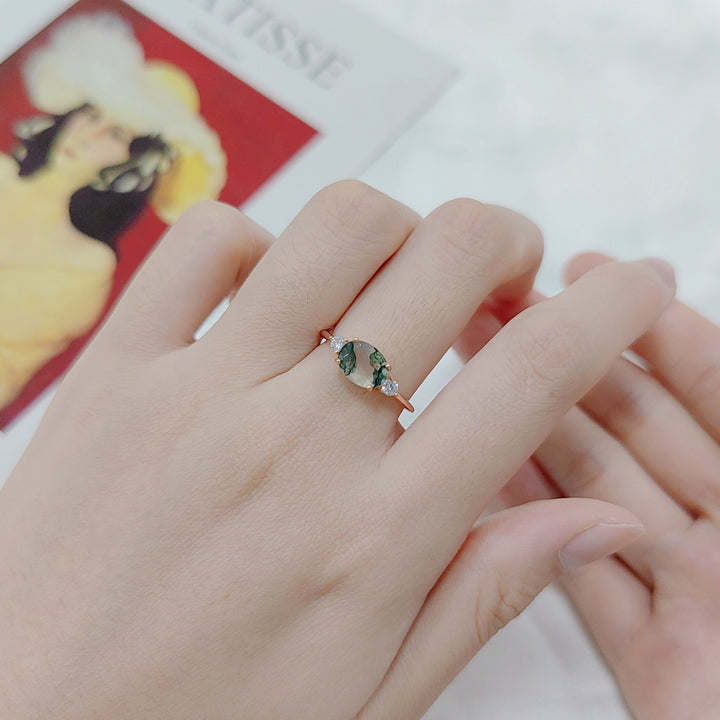 Bague de fiançailles en argent sterling 925 avec agate mousse Olivenorma