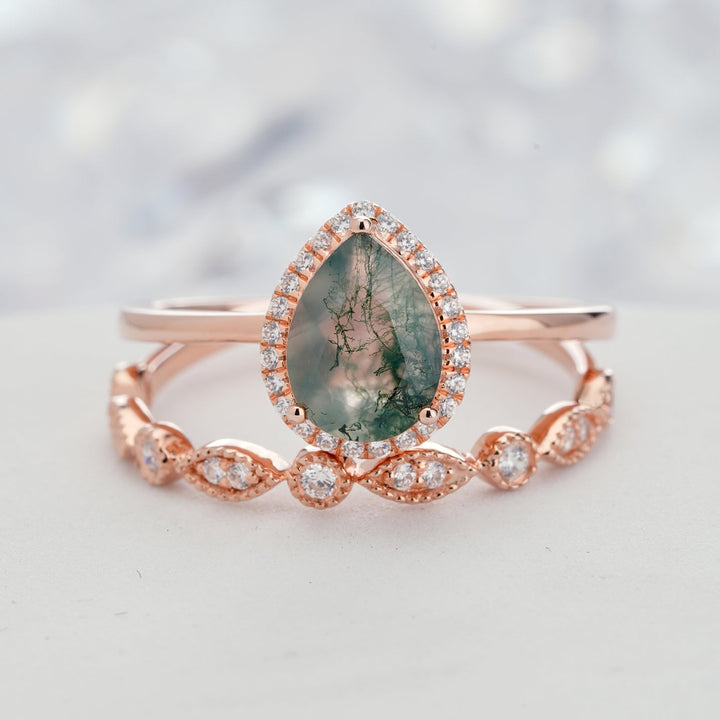Bague de fiançailles Olivenorma en agate mousse taille poire