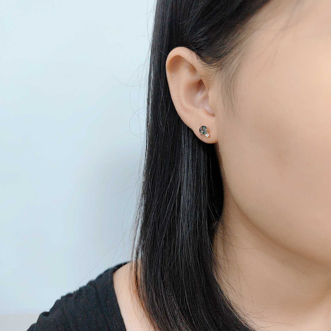 Boucles d'oreilles Olivenorma en agate mousse naturelle et zircon blanc