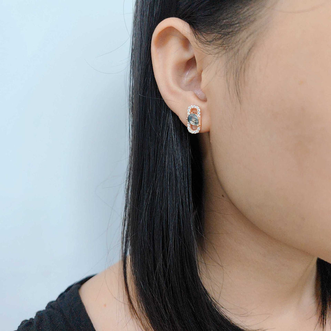 Boucles d'oreilles Olivenorma en agate mousse naturelle et zircon blanc