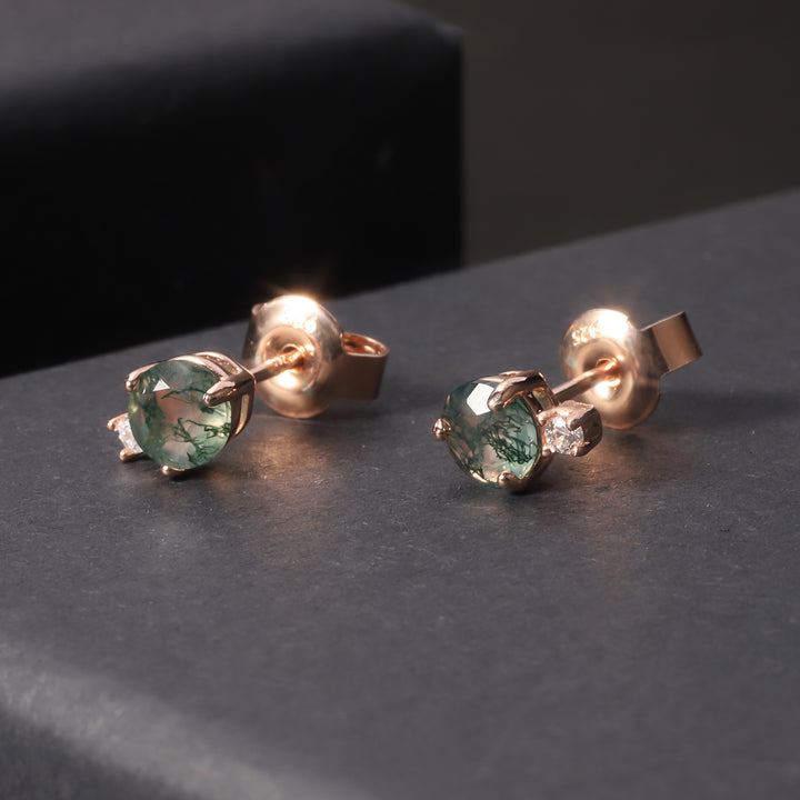 Boucles d'oreilles Olivenorma en agate mousse naturelle et zircon blanc