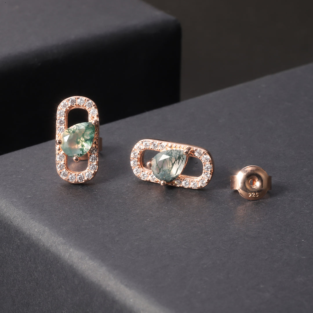Boucles d'oreilles Olivenorma en agate mousse naturelle et zircon blanc