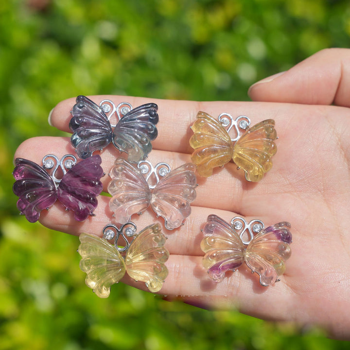 Bague papillon en fluorite arc-en-ciel naturelle Olivenorma