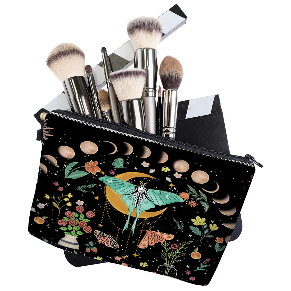Trousse de maquillage à fermeture éclair Olivenorma Green Moth Moon Phases