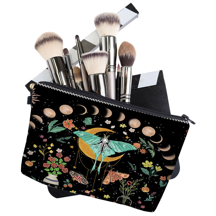 Trousse de maquillage à fermeture éclair Olivenorma Green Moth Moon Phases