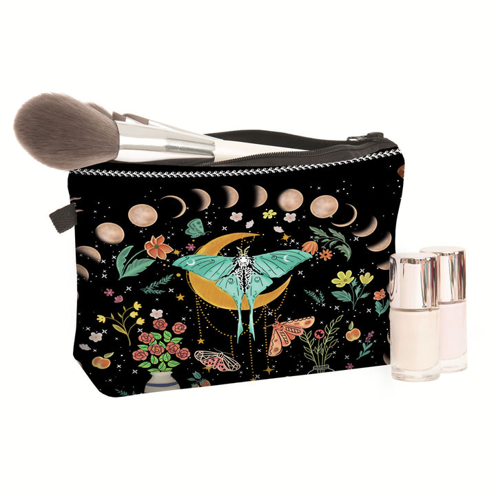 Trousse de maquillage à fermeture éclair Olivenorma Green Moth Moon Phases