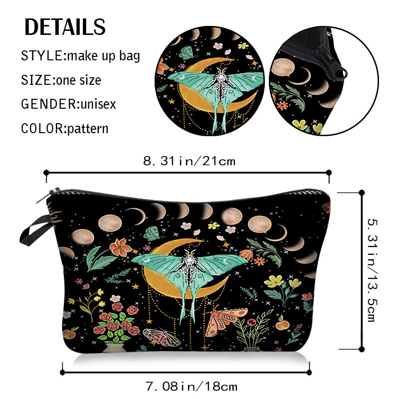 Trousse de maquillage à fermeture éclair Olivenorma Green Moth Moon Phases