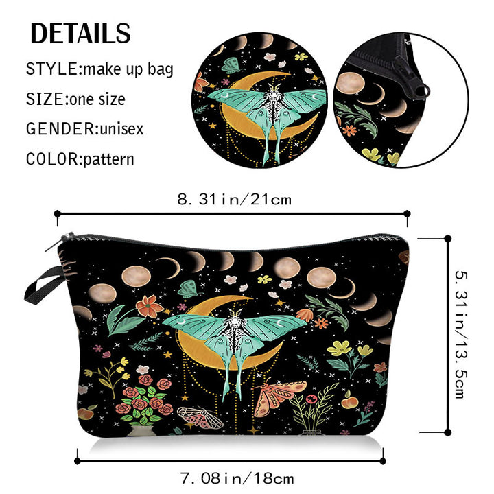 Trousse de maquillage à fermeture éclair Olivenorma Green Moth Moon Phases