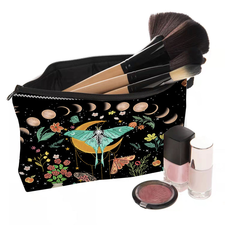 Trousse de maquillage à fermeture éclair Olivenorma Green Moth Moon Phases