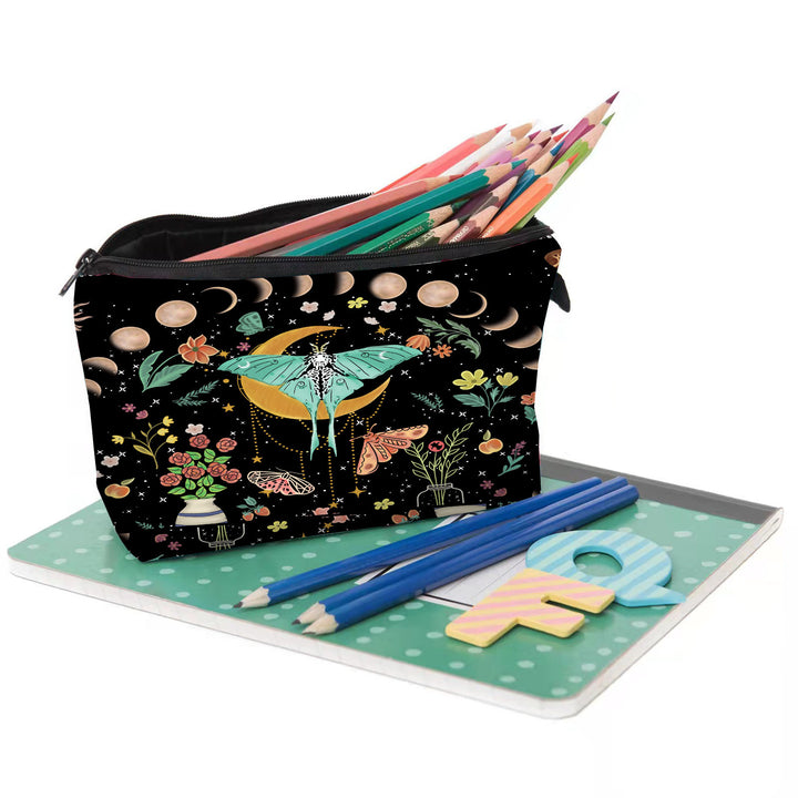 Trousse de maquillage à fermeture éclair Olivenorma Green Moth Moon Phases