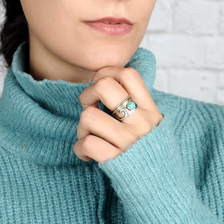 Bague rétro Olivenorma Fidget Wave Turquoise
