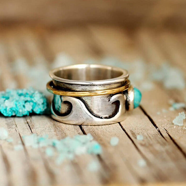 Bague rétro Olivenorma Fidget Wave Turquoise