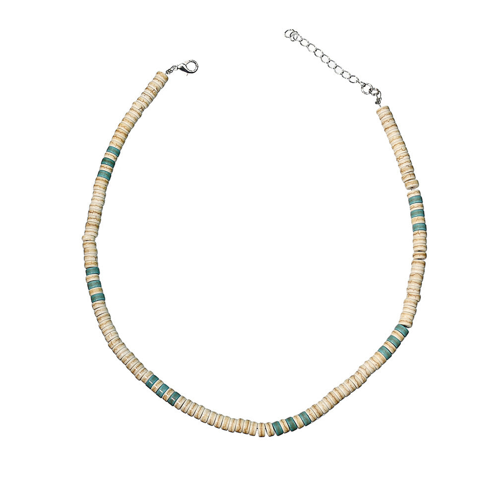 Collier de perles en rouleau turquoise et zircon blanc Olivenorma 