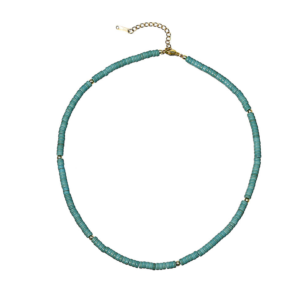 Collier de perles en rouleau turquoise et zircon blanc Olivenorma 