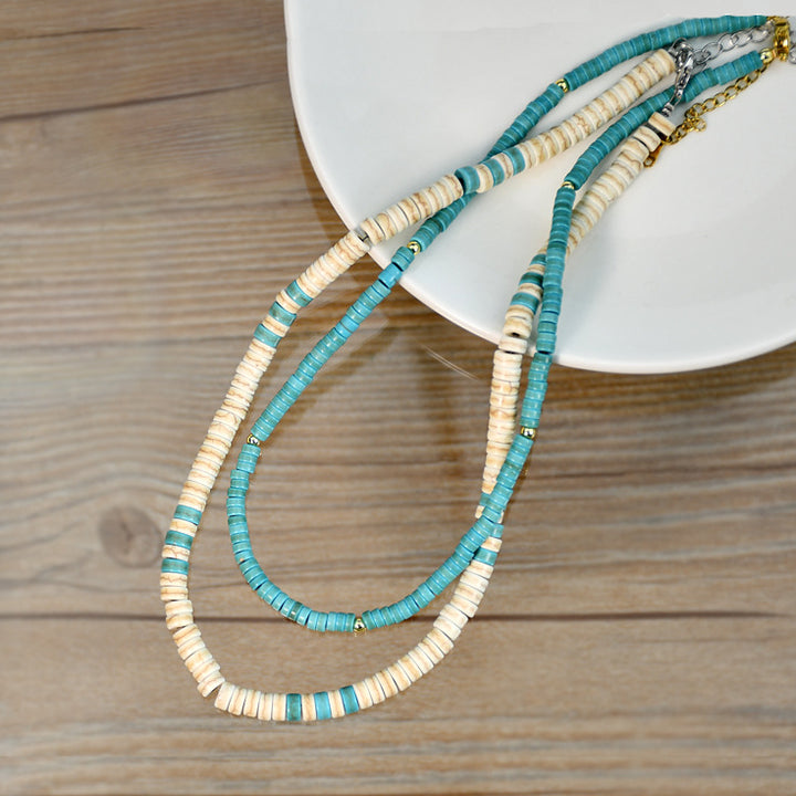 Collier de perles en rouleau turquoise et zircon blanc Olivenorma 