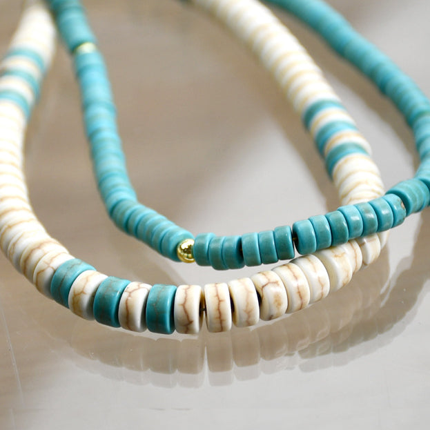 Collier de perles en rouleau turquoise et zircon blanc Olivenorma 