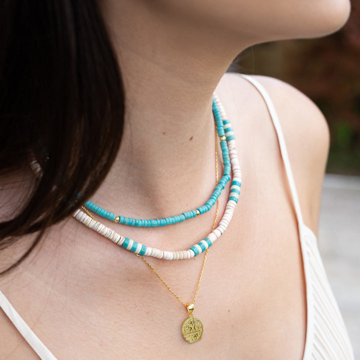 Collier de perles en rouleau turquoise et zircon blanc Olivenorma 