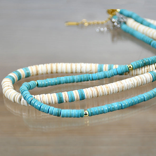 Collier de perles en rouleau turquoise et zircon blanc Olivenorma 