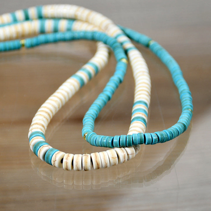 Collier de perles en rouleau turquoise et zircon blanc Olivenorma 