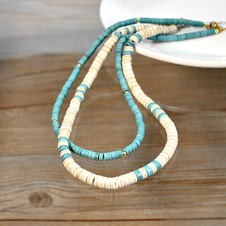 Collier de perles en rouleau turquoise et zircon blanc Olivenorma 
