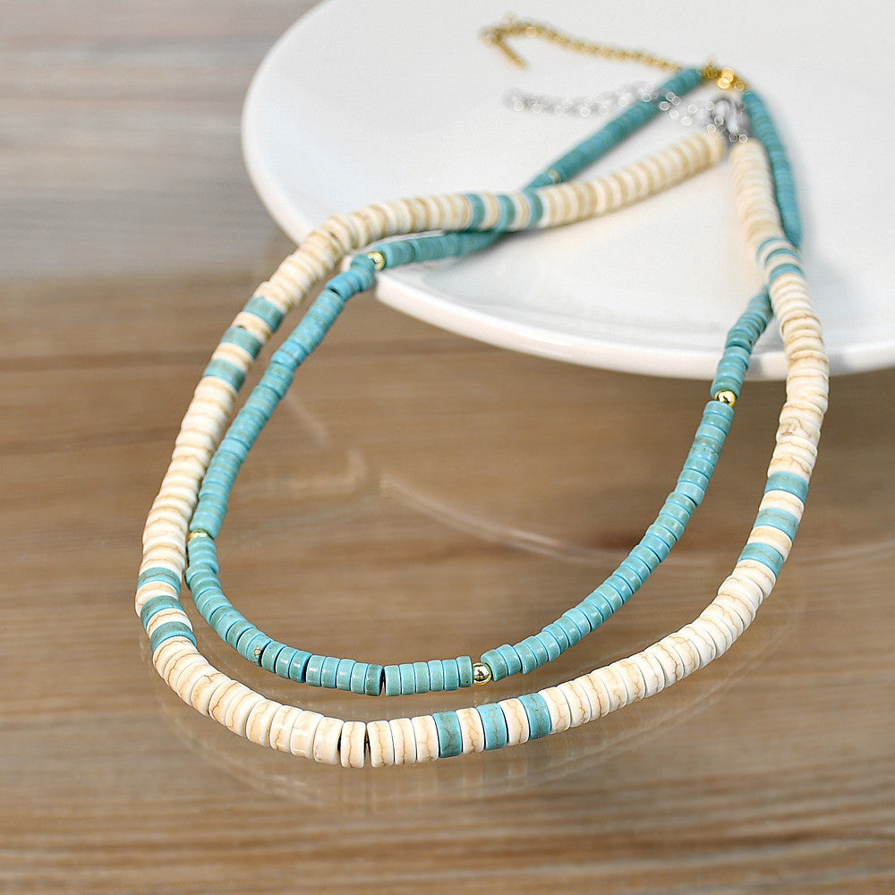 Collier de perles en rouleau turquoise et zircon blanc Olivenorma 