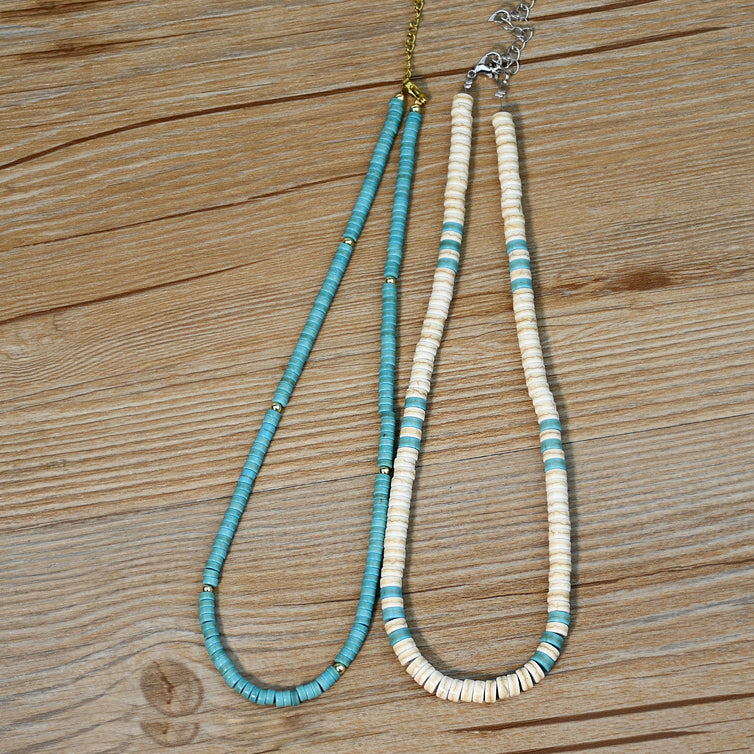 Collier de perles en rouleau turquoise et zircon blanc Olivenorma 