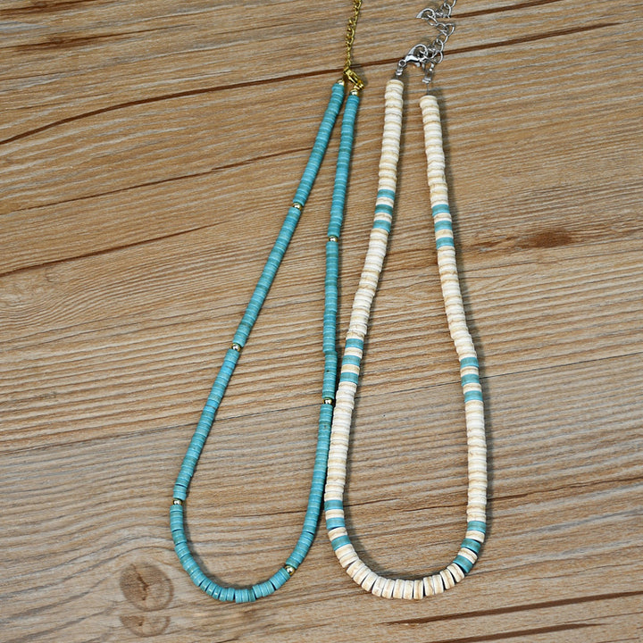 Collier de perles en rouleau turquoise et zircon blanc Olivenorma 