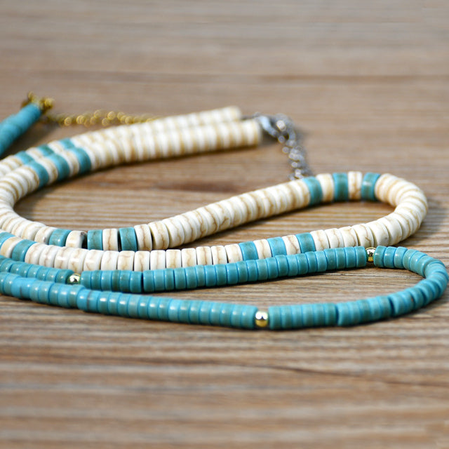 Collier de perles en rouleau turquoise et zircon blanc Olivenorma 