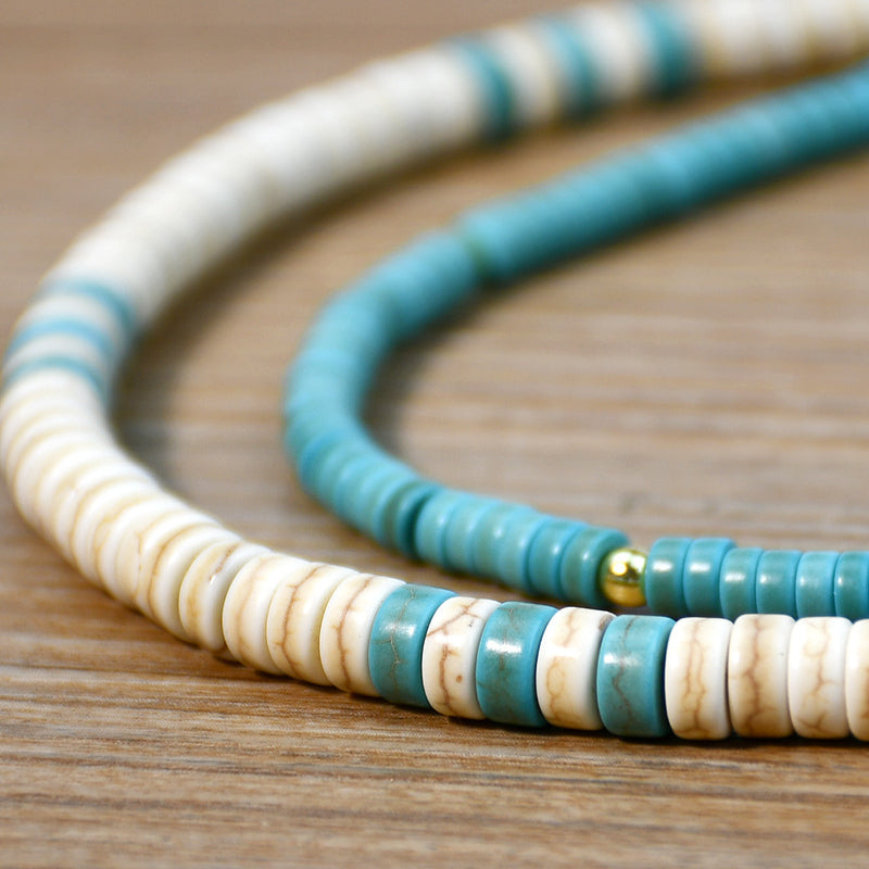Collier de perles en rouleau turquoise et zircon blanc Olivenorma 