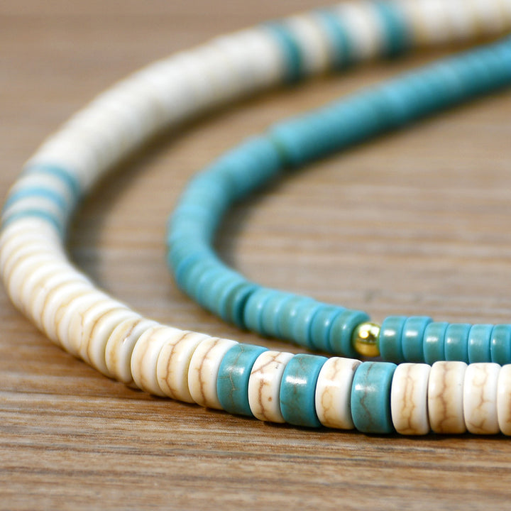 Collier de perles en rouleau turquoise et zircon blanc Olivenorma 