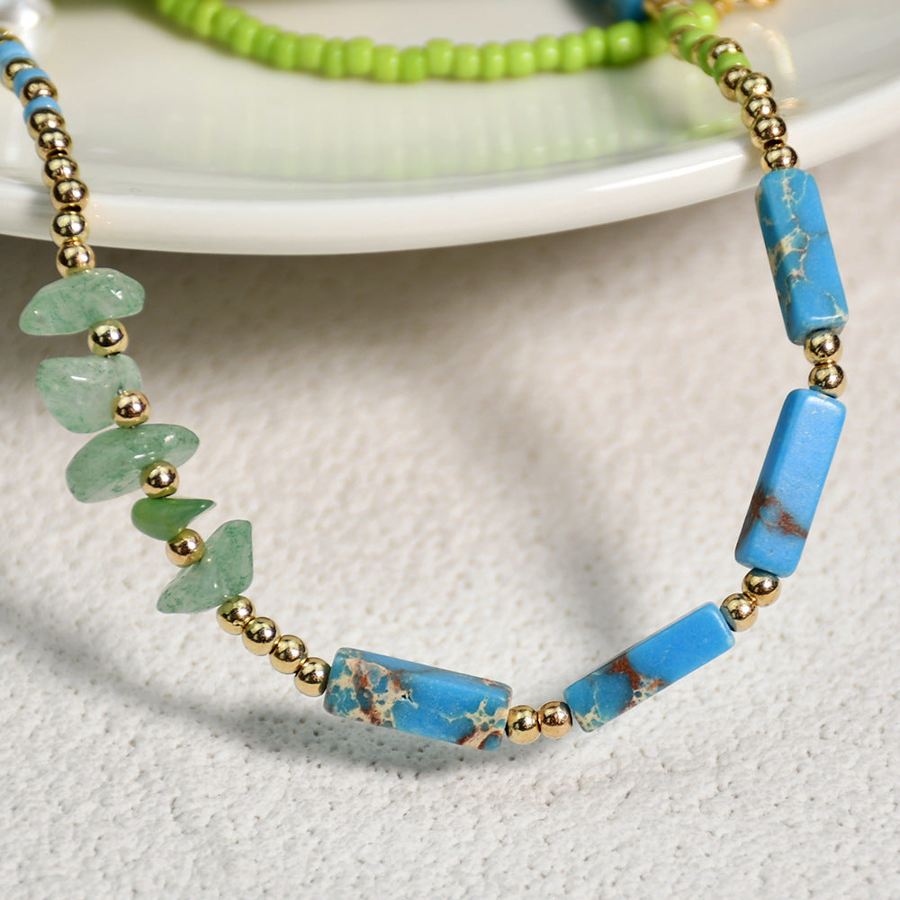 Collier de perles de jade vert et pierre empereur bleu Olivenorma 