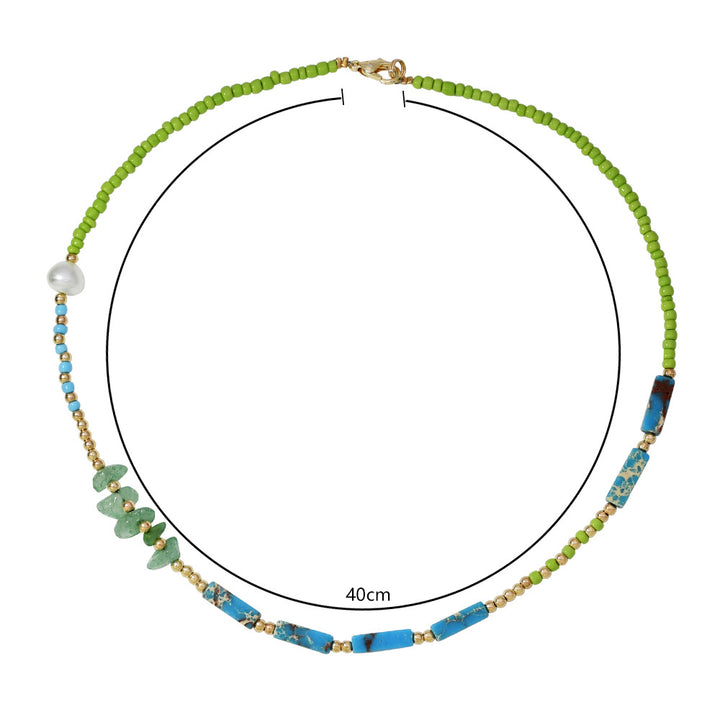 Collier de perles de jade vert et pierre empereur bleu Olivenorma 